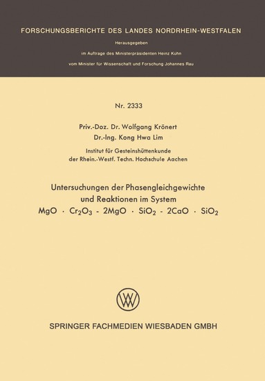 bokomslag Untersuchung der Phasengleichgewichte und Reaktionen im System MgO · Cr2O3 - 2MgO · SiO2 - 2CaO · SiO2