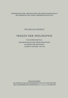 bokomslag "Fragen Der Philosophie": Ein Materialbeitrag Zur Erforschung Der Sowjetphilosophie Im Spiegel Der Zeitschrift "Voprosy Filosofii" 1947-1956