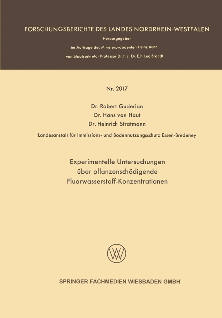 Robert Guderian - Experimentelle Untersuchungen über pflanzenschädigende Fluorwasserstoff-Konzentrationen, Häftad