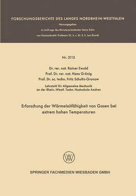 bokomslag Erforschung der Wrmeleitfhigkeit von Gasen bei extrem hohen Temperaturen