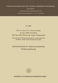 bokomslag Merkmalanalyse für datenverarbeitende Fertigungsplanung