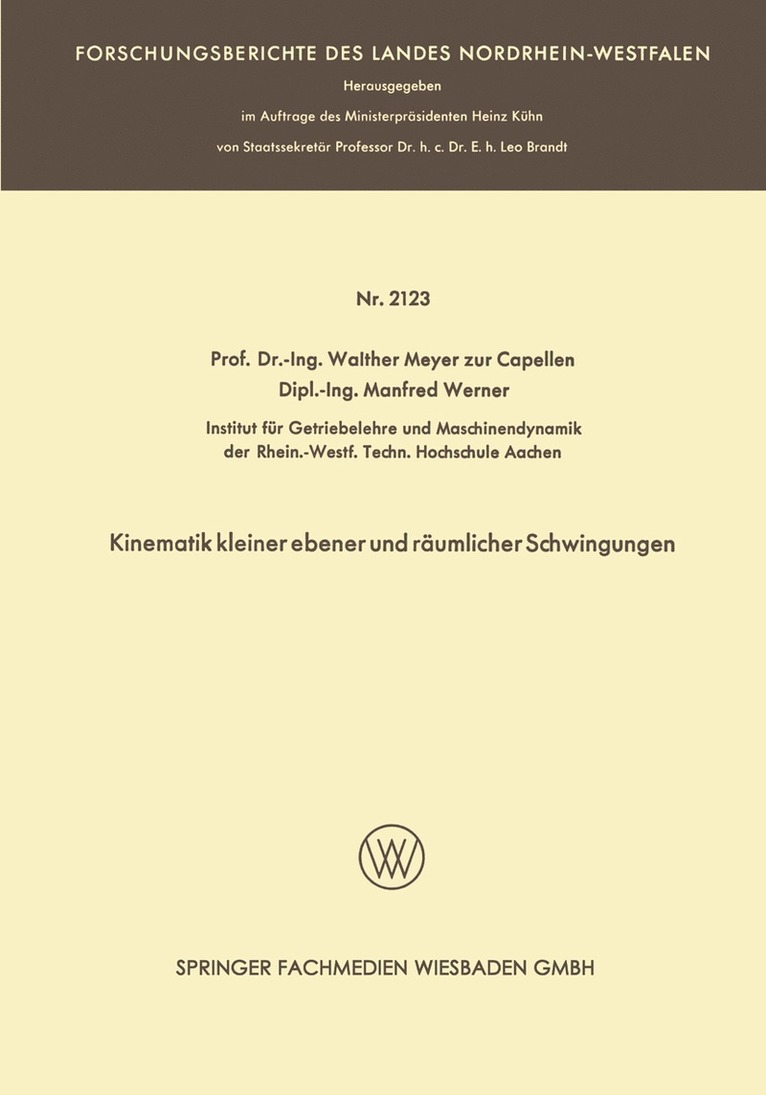 Walther Meyer zur Capellen, Manfred Werner, Walther Meyer Zur Capellen - Kinematik kleiner ebener und räumlicher Schwingungen, Häftad