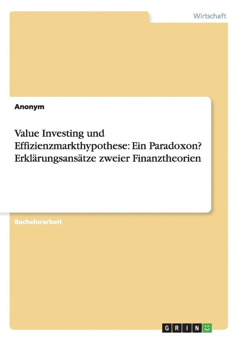 Value Investing und Effizienzmarkthypothese 1