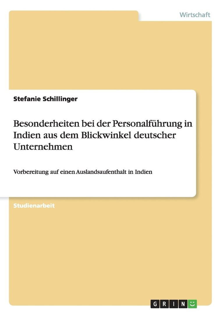 Besonderheiten bei der Personalfhrung in Indien aus dem Blickwinkel deutscher Unternehmen 1