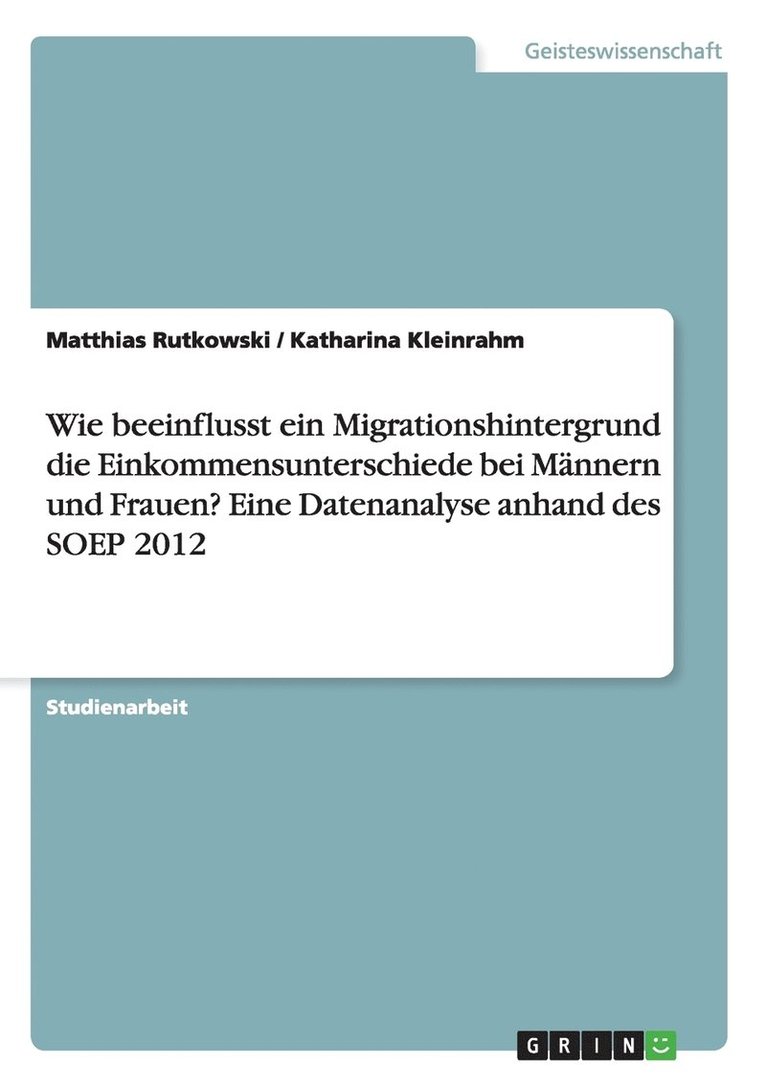Wie beeinflusst ein Migrationshintergrund die Einkommensunterschiede bei Männern und Frauen? Eine Datenanalyse anhand des SOEP 2012