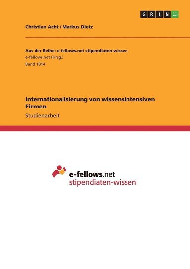 Christian Acht, Markus Dietz - Internationalisierung von wissensintensiven Firmen, Häftad