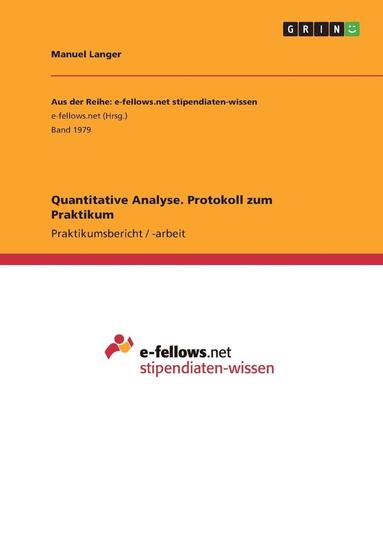 bokomslag Quantitative Analyse. Protokoll Zum Praktikum