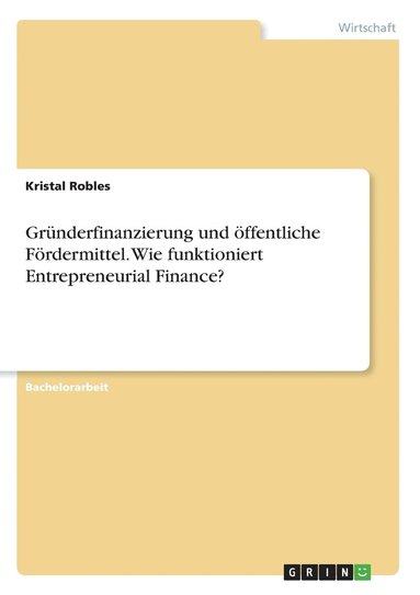 bokomslag Grnderfinanzierung und ffentliche Frdermittel. Wie funktioniert Entrepreneurial Finance?