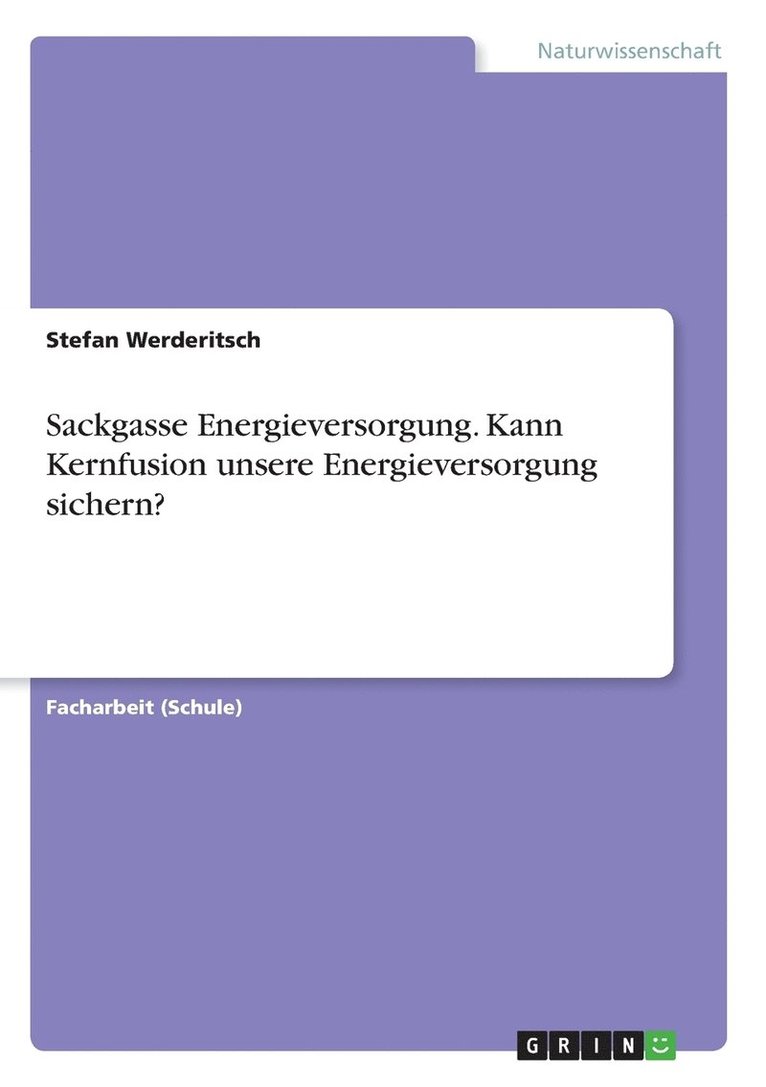 Stefan Werderitsch - Sackgasse Energieversorgung. Kann Kernfusion unsere Energieversorgung sichern?, Häftad
