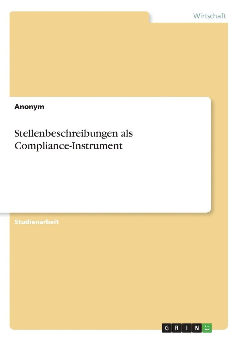 Stellenbeschreibungen als Compliance-Instrument 1