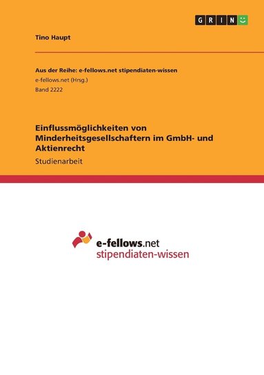 bokomslag Einflussmglichkeiten von Minderheitsgesellschaftern im GmbH- und Aktienrecht