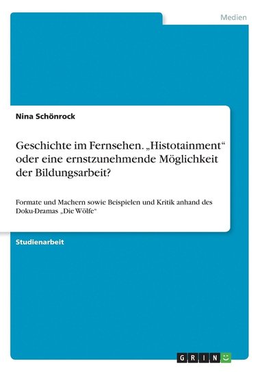 bokomslag Geschichte im Fernsehen. &quot;Histotainment&quot; oder eine ernstzunehmende Mglichkeit der Bildungsarbeit?