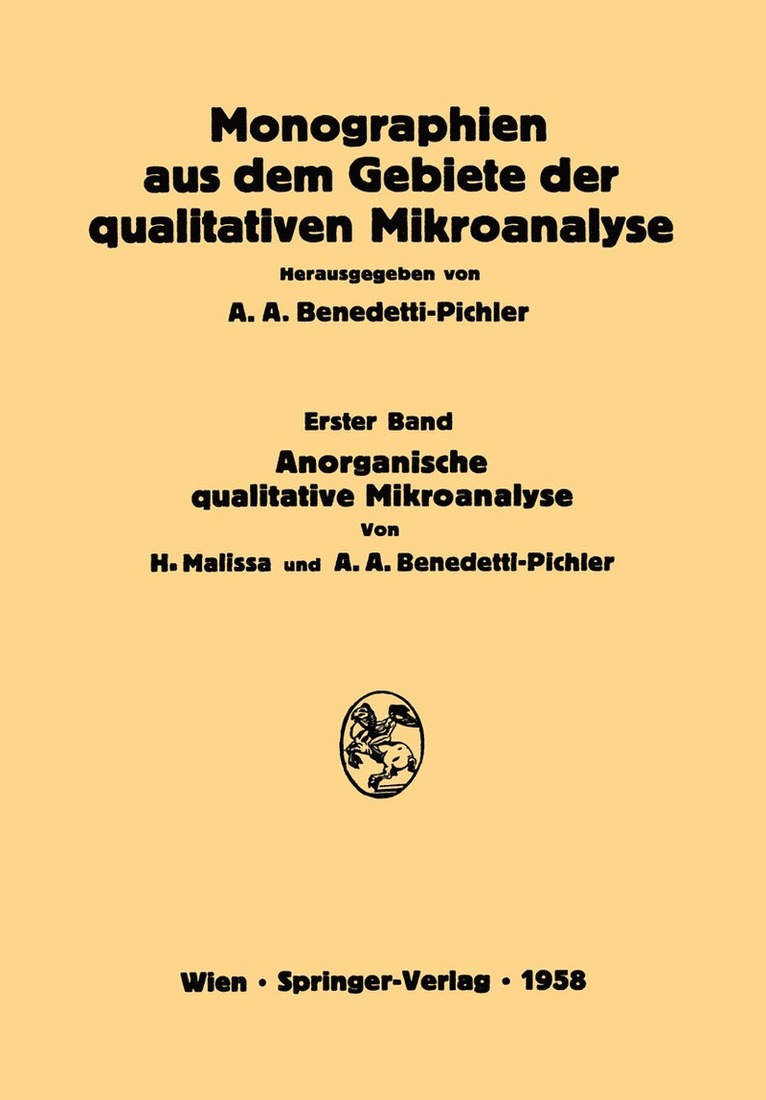 Hanns Malissa, Anton A. Benedetti-Pichler - Anorganische Qualitative Mikroanalyse, Häftad