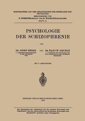 Hans W. Berze, Hans W. Gruhle - Psychologie der Schizophrenie, Häftad
