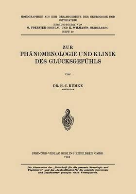 bokomslag Zur Phänomenologie und Klinik des Glücksgefühls