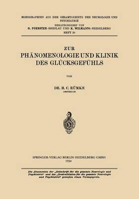 bokomslag Zur Phnomenologie und Klinik des Glcksgefhls