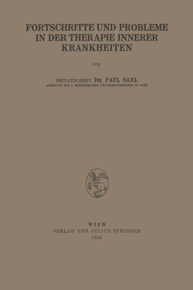 bokomslag Fortschritte und Probleme in der Therapie Innerer Krankheiten