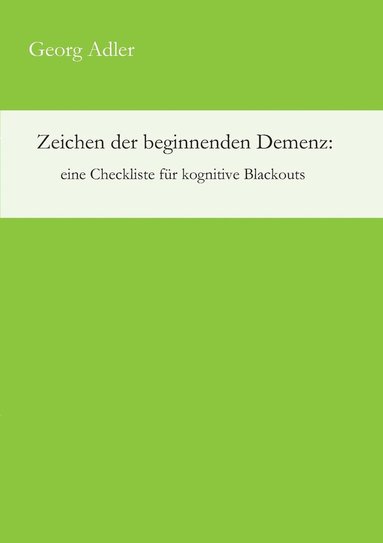 bokomslag Zeichen der beginnenden Demenz