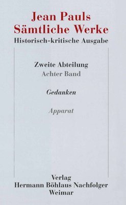 bokomslag Jean Pauls Smtliche Werke. Historisch-kritische Ausgabe