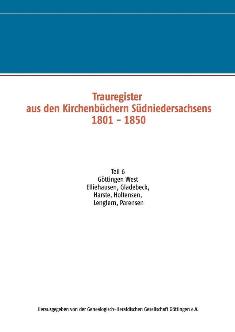 Trauregister aus den Kirchenbchern Sdniedersachsens 1801 - 1850 1