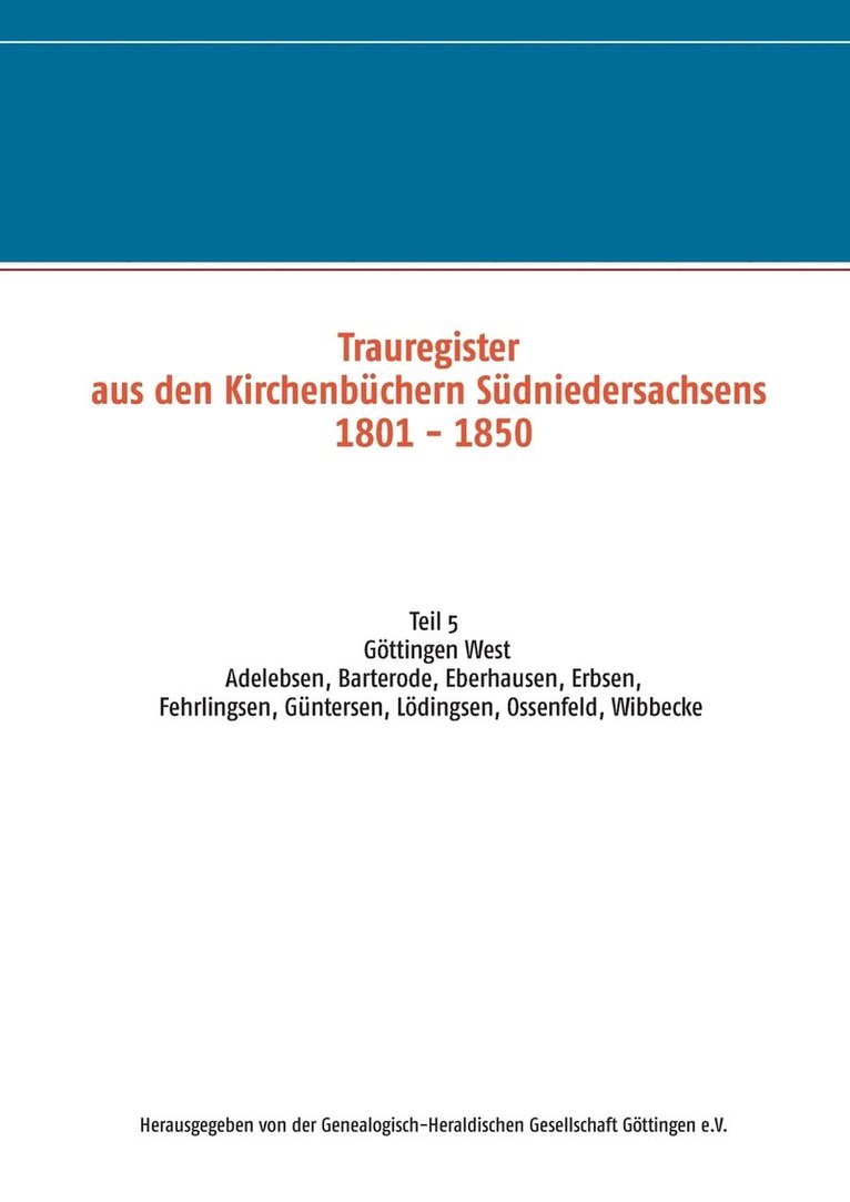 Trauregister aus den Kirchenbchern Sdniedersachsens 1801-1850 1