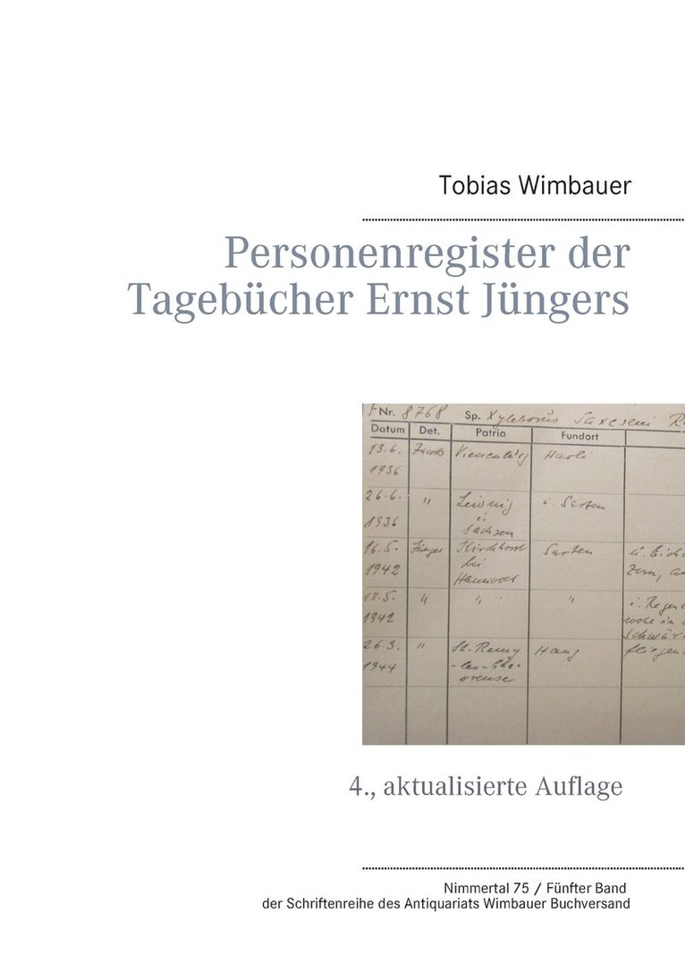Tobias Wimbauer - Personenregister der Tagebücher Ernst Jüngers, Häftad