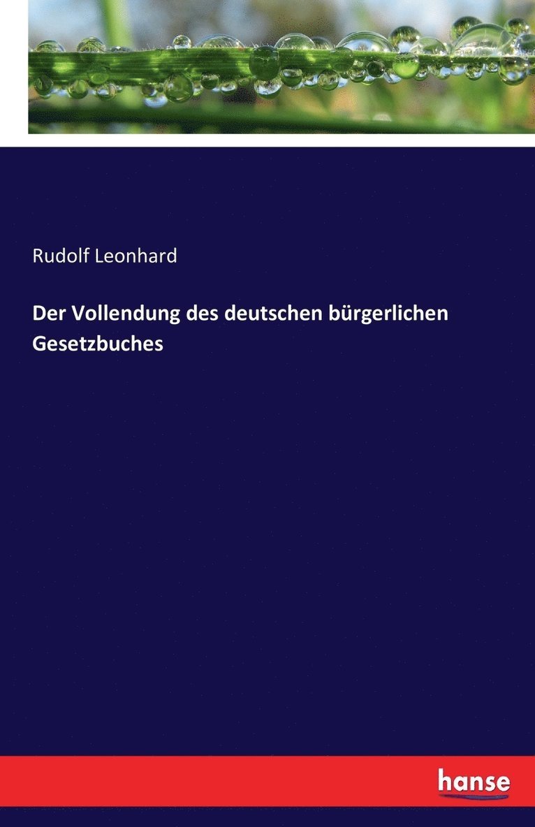 Rudolf Leonhard - Vollendung des deutschen bürgerlichen Gesetzbuches, Häftad