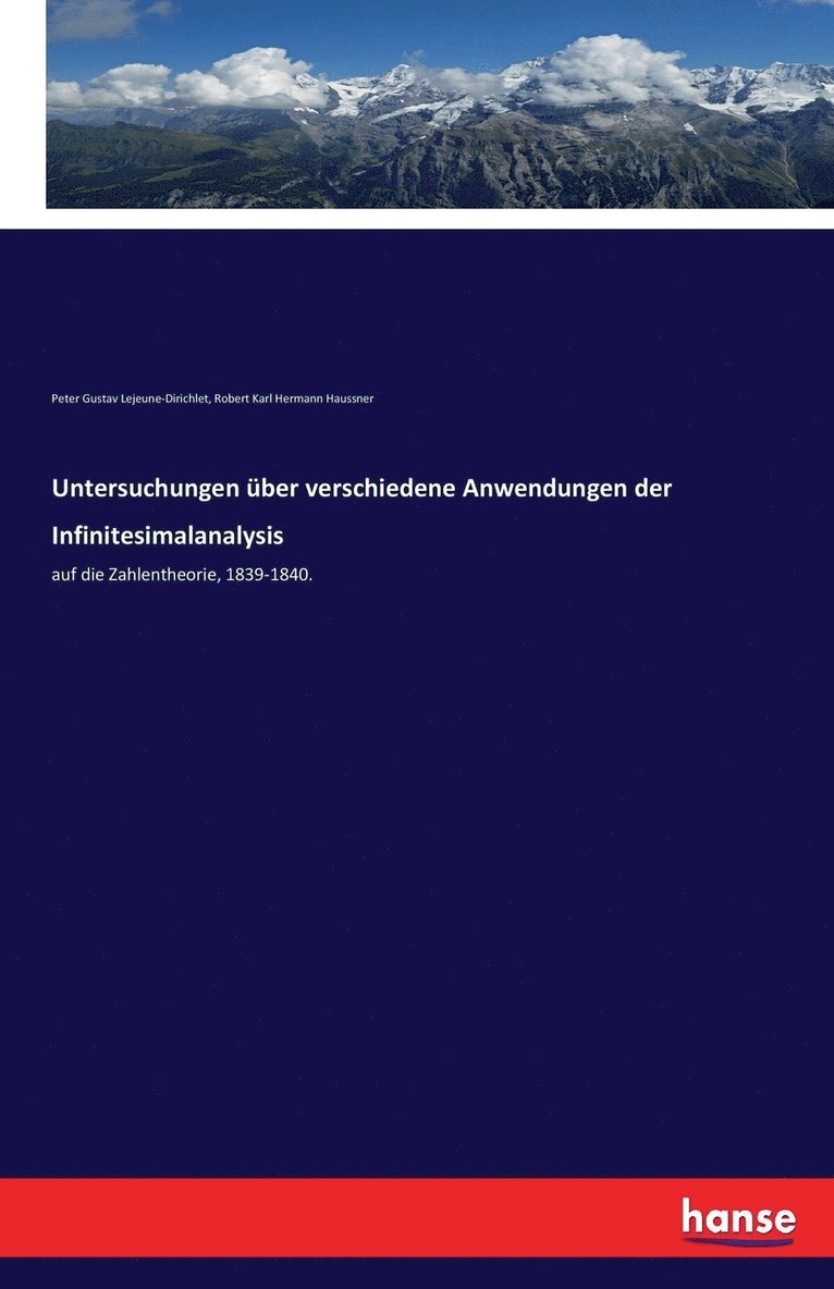 Untersuchungen ber verschiedene Anwendungen der Infinitesimalanalysis 1