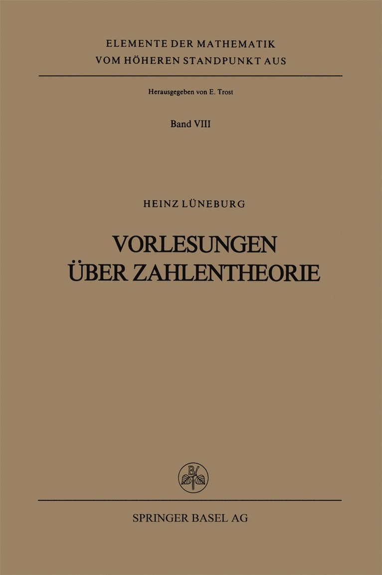 Vorlesungen ber Zahlentheorie 1