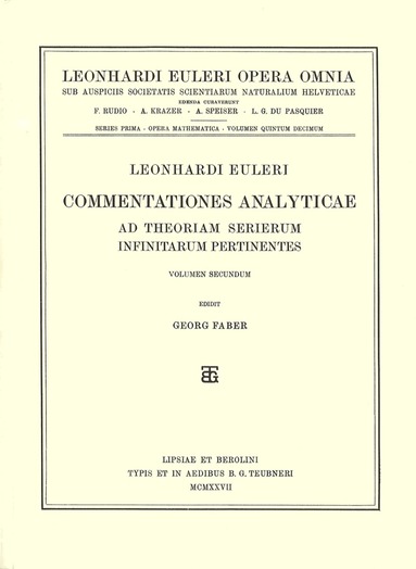 bokomslag Commentationes analyticae ad theoriam serierum infinitarum pertinentes 2nd part
