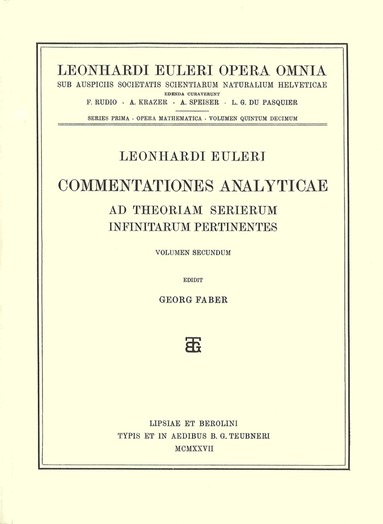 bokomslag Commentationes analyticae ad theoriam serierum infinitarum pertinentes 2nd part