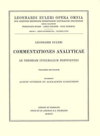 bokomslag Commentationes analyticae ad theoriam integralium pertinentes 2nd part