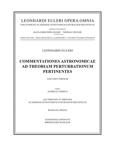 Leonhard Euler, Andreas Verdun - Commentationes astronomicae ad theoriam perturbationum pertinentes 3rd part, Inbunden