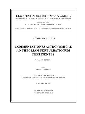 Commentationes Astronomicae Ad Theoriam Perturbationum Pertinentes 3Rd Part 1