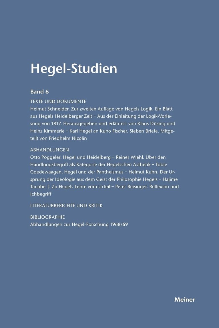 Otto Pöggeler, Friedhelm Nicolin - Hegel-Studien / Hegel-Studien Band 6 (1971), Häftad