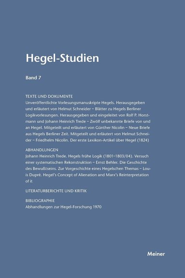 Otto Pöggeler, Friedhelm Nicolin - Hegel-Studien / Hegel-Studien Band 7 (1972), Häftad