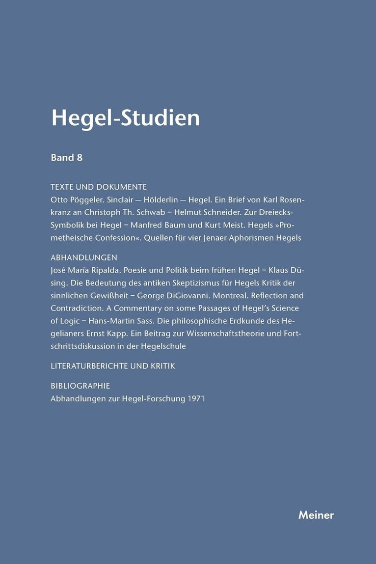 Otto Pöggeler, Friedhelm Nicolin - Hegel-Studien / Hegel-Studien Band 8 (1973), Häftad