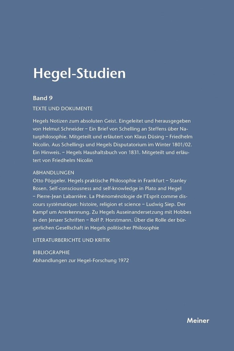 Otto Pöggeler, Friedhelm Nicolin - Hegel-Studien / Hegel-Studien Band 9 (1974), Häftad