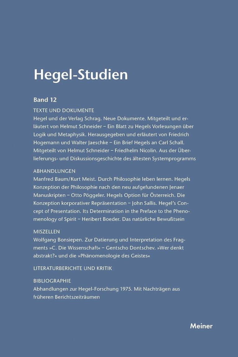 Otto Pöggeler, Friedhelm Nicolin - Hegel-Studien / Hegel-Studien Band 12 (1977), Häftad