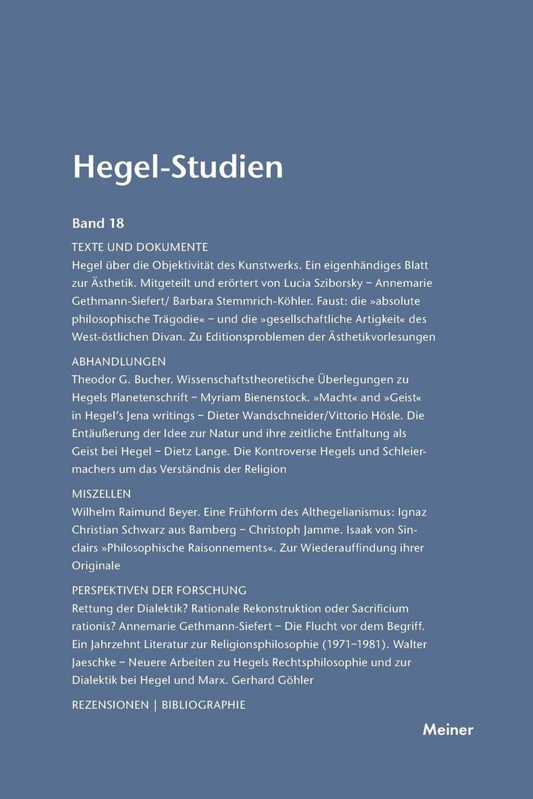 Otto Pöggeler, Friedhelm Nicolin - Hegel-Studien / Hegel-Studien Band 18 (1983), Häftad