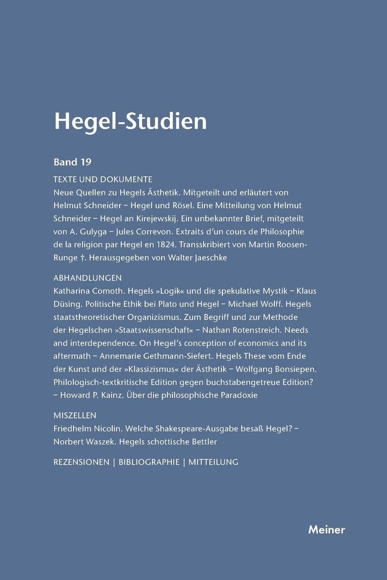 Otto Pöggeler, Friedhelm Nicolin - Hegel-Studien / Hegel-Studien Band 19 (1984), Häftad