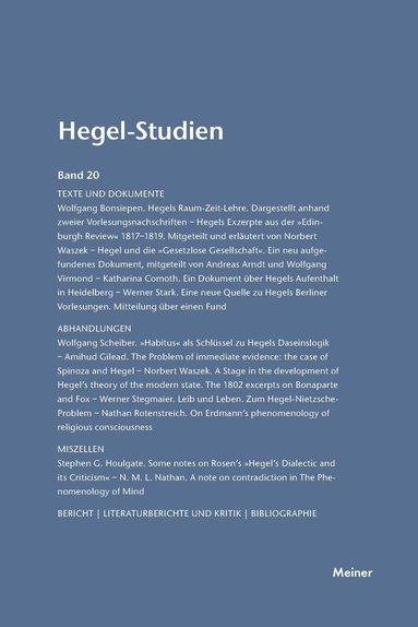 Otto Pöggeler, Friedhelm Nicolin - Hegel-Studien / Hegel-Studien Band 20 (1985), Häftad