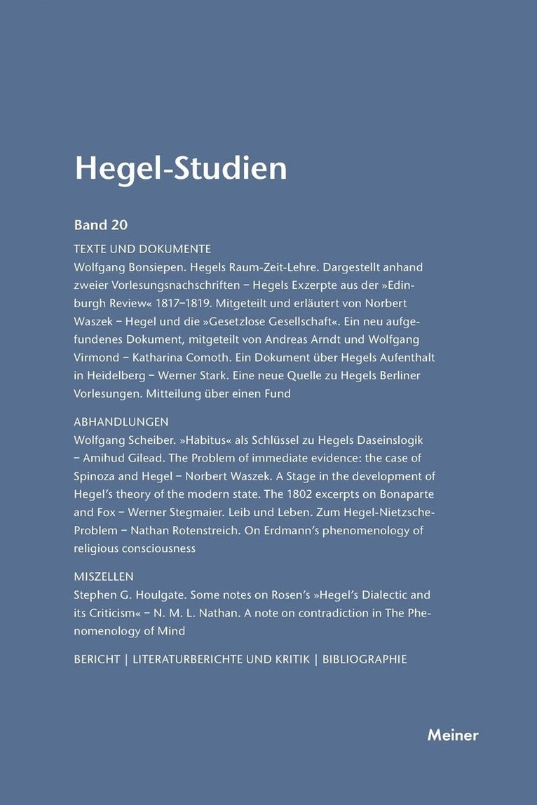 Otto Pöggeler, Friedhelm Nicolin - Hegel-Studien / Hegel-Studien Band 20 (1985), Häftad