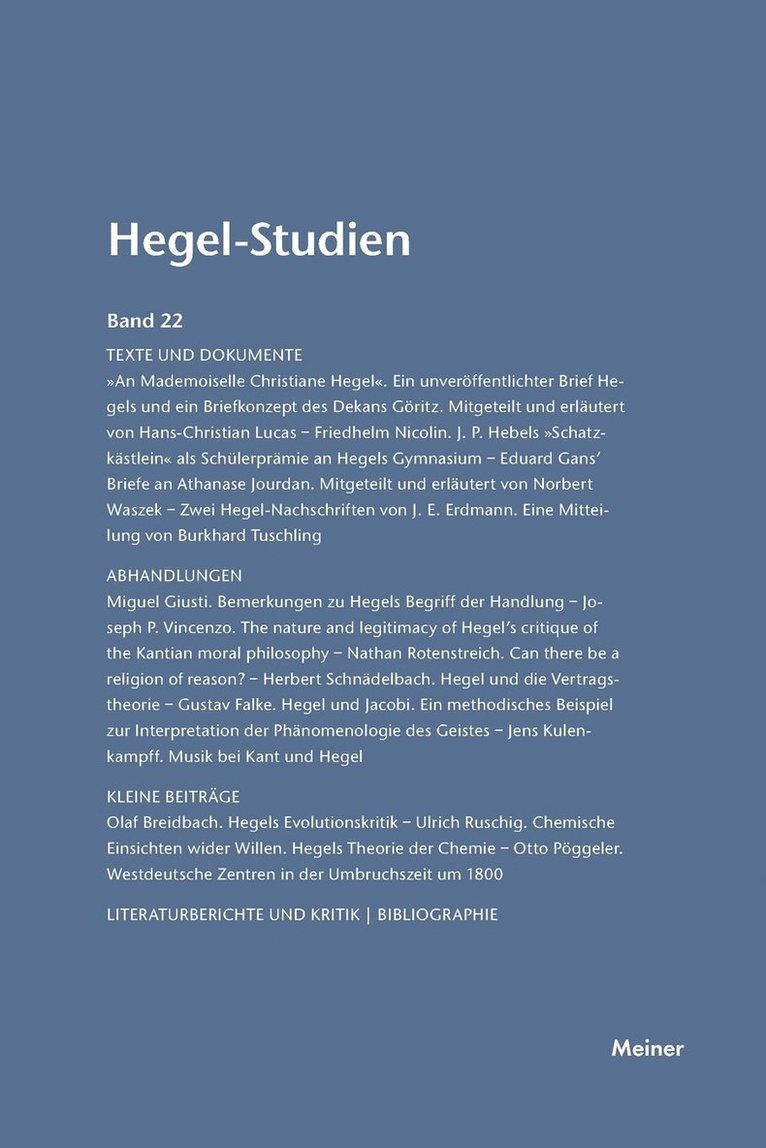 Otto Pöggeler, Friedhelm Nicolin - Hegel-Studien / Hegel-Studien Band 22 (1987), Häftad