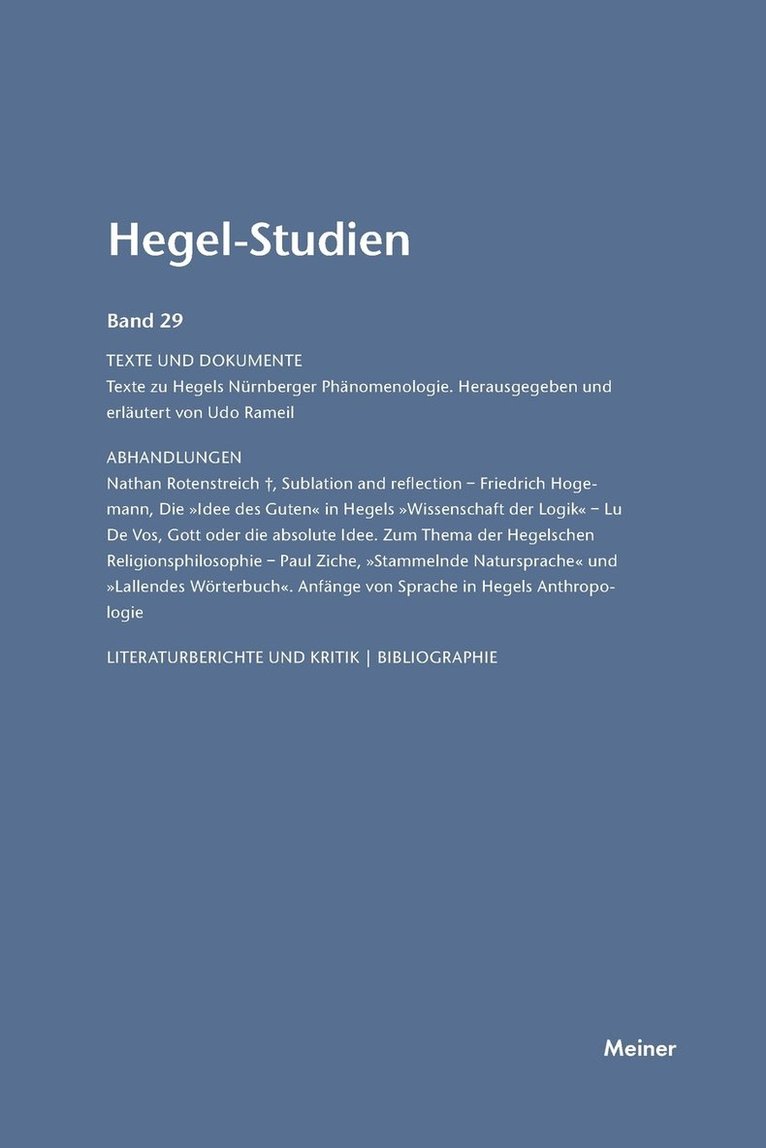 Hegel-Studien / Hegel-Studien, Band 29 1