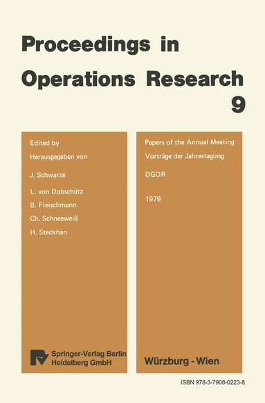 J. Schwarze, L.v. Dobschütz, B. Fleischmann, C. Schneeweiß, H. Steckhan - Vorträge der Jahrestagung 1979 / Papers of the Annual Meeting 1979, Häftad