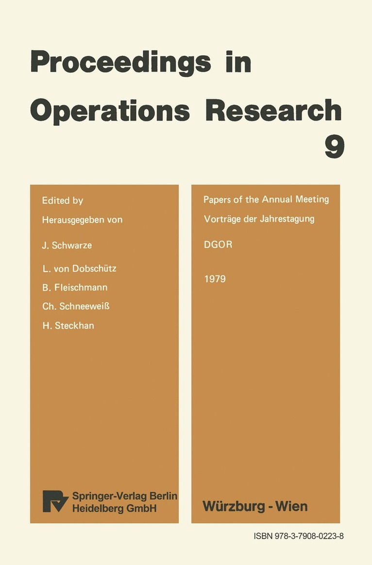 J. Schwarze, L.v. Dobschütz, B. Fleischmann, C. Schneeweiß, H. Steckhan, L. V. Dobschütz - Vorträge der Jahrestagung 1979 / Papers of the Annual Meeting 1979, Häftad
