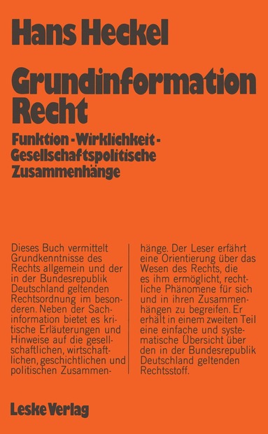 Hans Heckel - Grundinformation Recht, Häftad