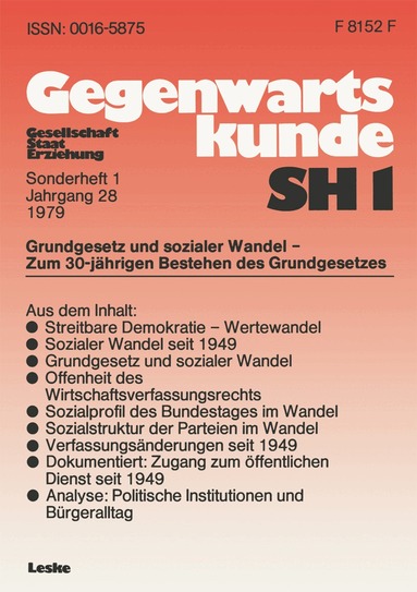 Walter Gagel - Grundgesetz und sozialer Wandel — zum 30. Jahrestag der Verfassung der Bundesrepublik Deutschland, Häftad