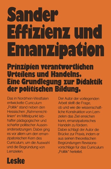 Wolfgang Sander - Effizienz und Emanzipation, Häftad